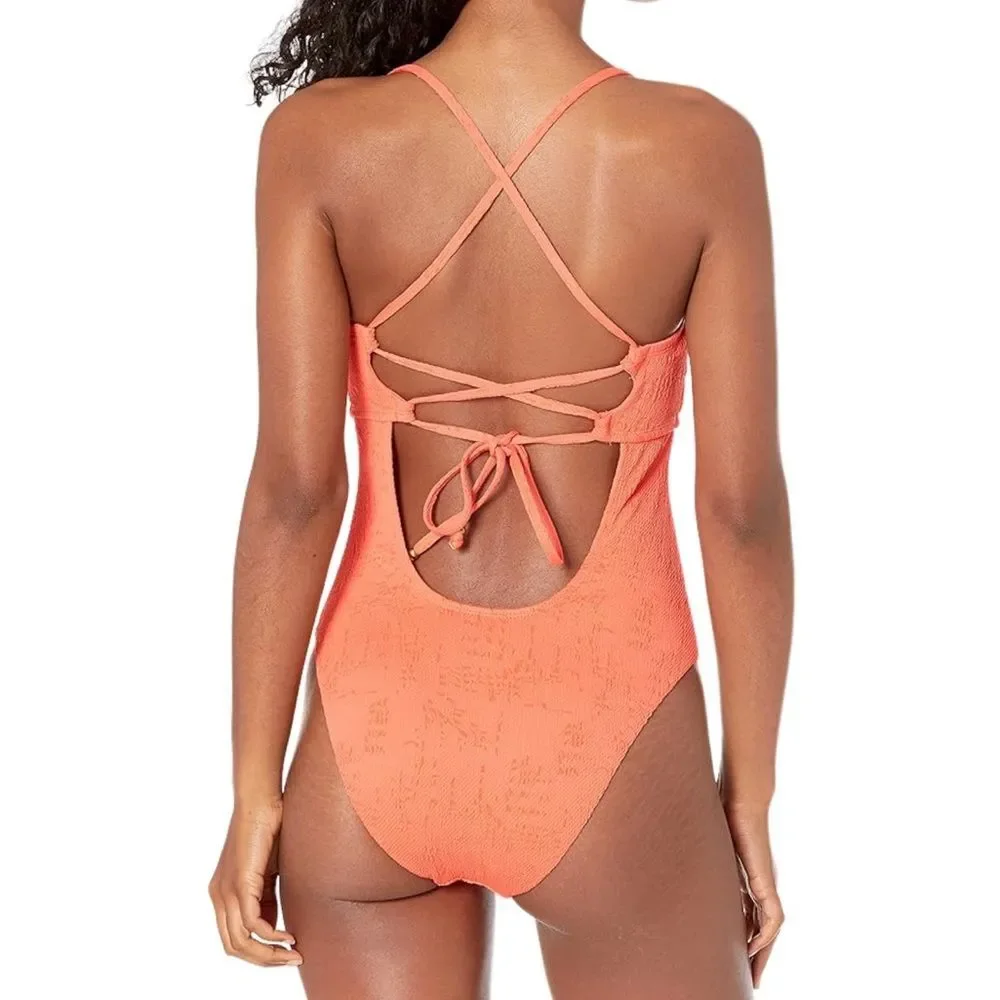 Lucky Brand Doheny Beach One Piece Swimsuit in Coral Orange